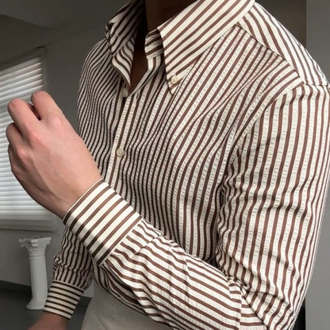 Seersucker Striped Long Sleeve Shirt