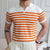 Orange Contrasting Stripes Slim Lapel Polo