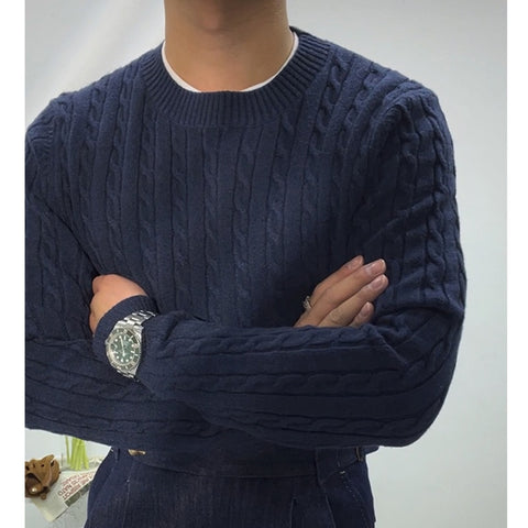 Slim Round Neck Jacquard Long Sleeve Sweater