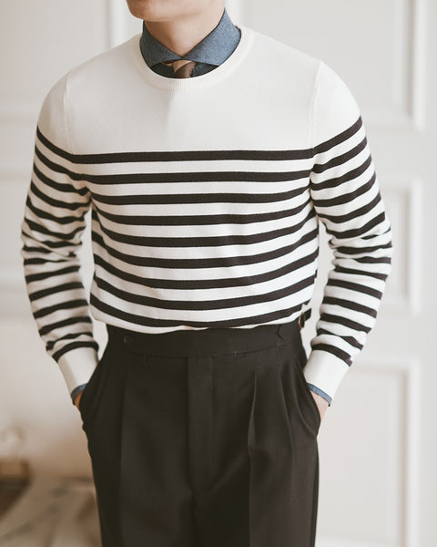 O-neck Knitted Striped Sweater