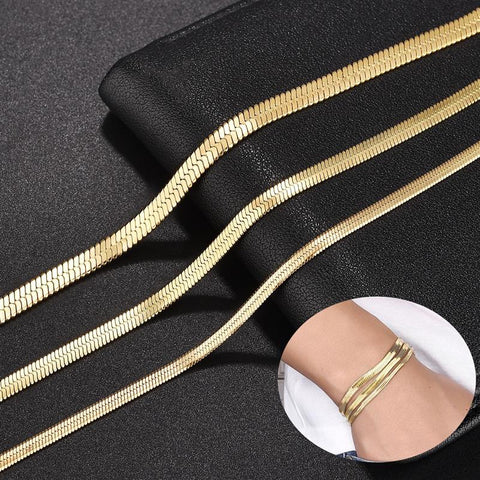 3/4/5mm Gold Plated Stainless Steel Flat Bracelet